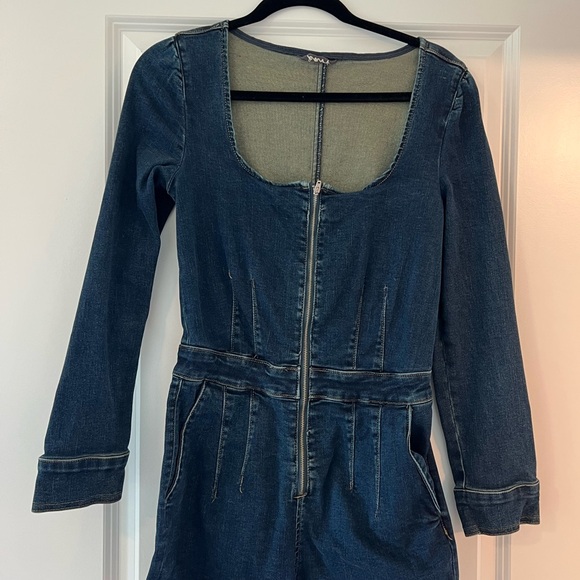 Free People Denim shorts Long Sleeve Jumpsuit - Picture 1 of 3